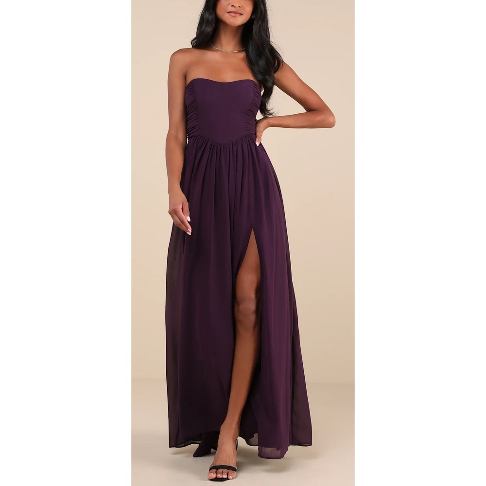 Lulus Luxe Favorite Dark Purple Strapless Ruched Maxi Dress XL